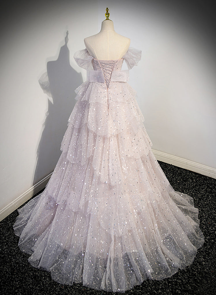 Exquisite Pink Beaded Feather Ball Gown Tulle Prom Dress Party Dress main image 1