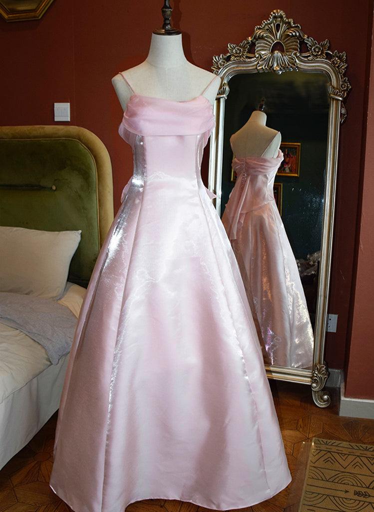 Charming Hot Pink Straps Satin A Line Long Evening Dress Party Dress cc1876