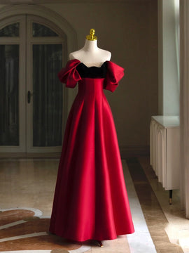 Wine Red A-line Floor Length Satin Prom Dress Evening Dress, Wine Red Satin Formal Dress