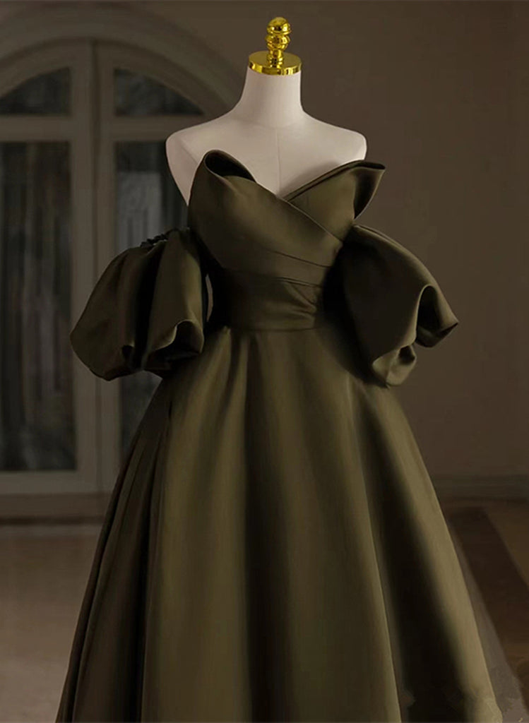 Green Off-The-Shoulder Satin Lace Long Sleeves Evening Dress,DP1105 main image 1