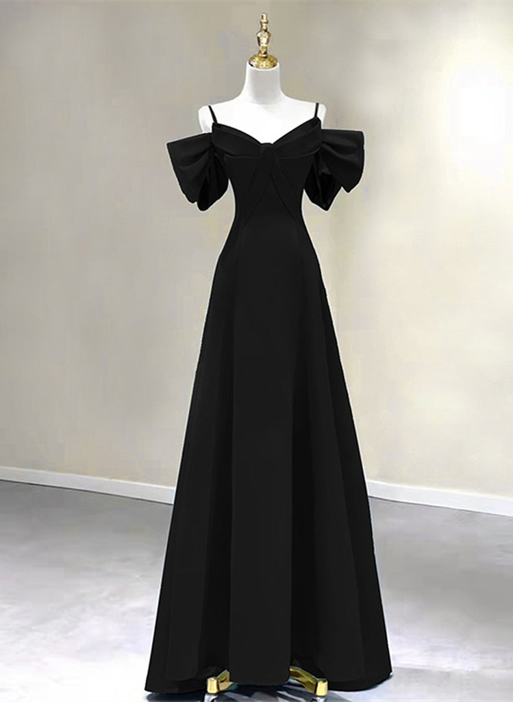 A-line Chiffon Black Off Shoulder Sweetheart Prom Dress, Black Chiffon