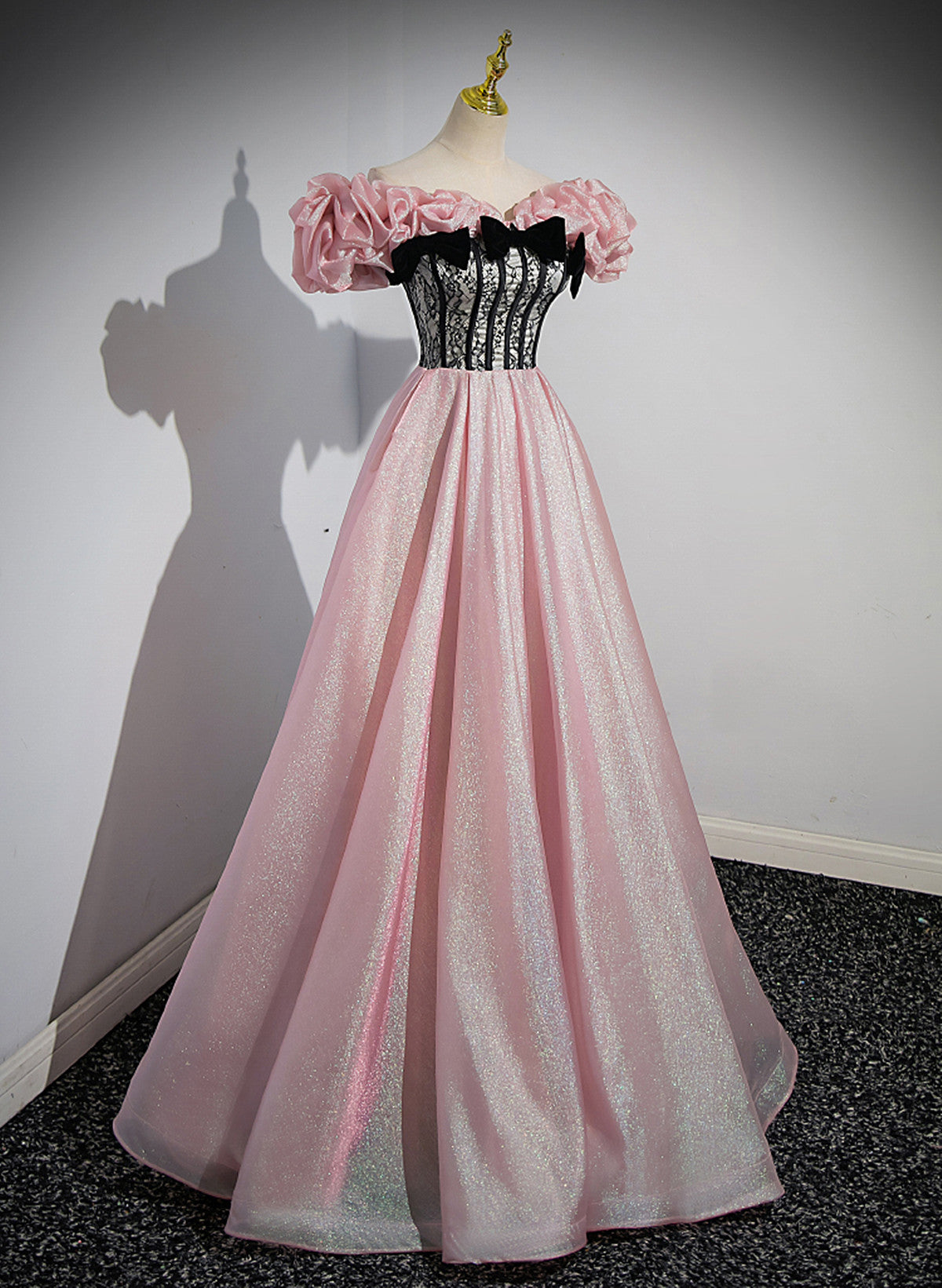 Pink A-line Off Shoulder Long Party Dress Prom Dress, Pink Sweetheart Evening Dress