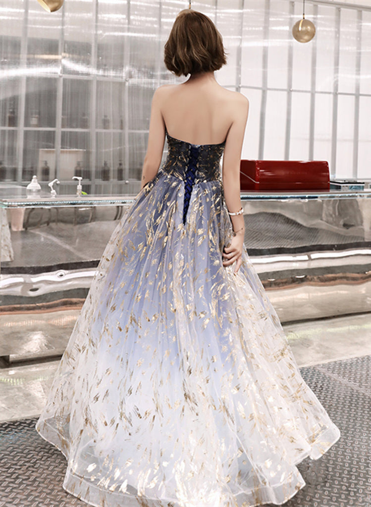 Blue A-Line Cute Long Party Dress Wedding Guest Dress,DP1988
