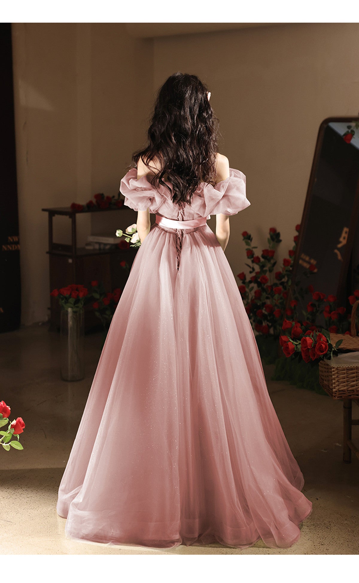 Lovely Pink Tulle Off Shoulder A-line Party Dress, Pink Tulle Long Pro – Cutedressy Lovely Pink Tulle Off Shoulder A-line Party Dress, Pink Tulle Long Pro – Cutedressy
