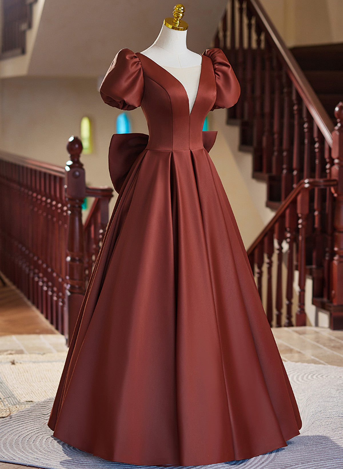 A-line Satin Short Sleeves Long Prom Dress, Satin Simple Evening Dress Cutedressy A-line Satin Short Sleeves Long Prom Dress, Satin Simple Evening Dress Cutedressy