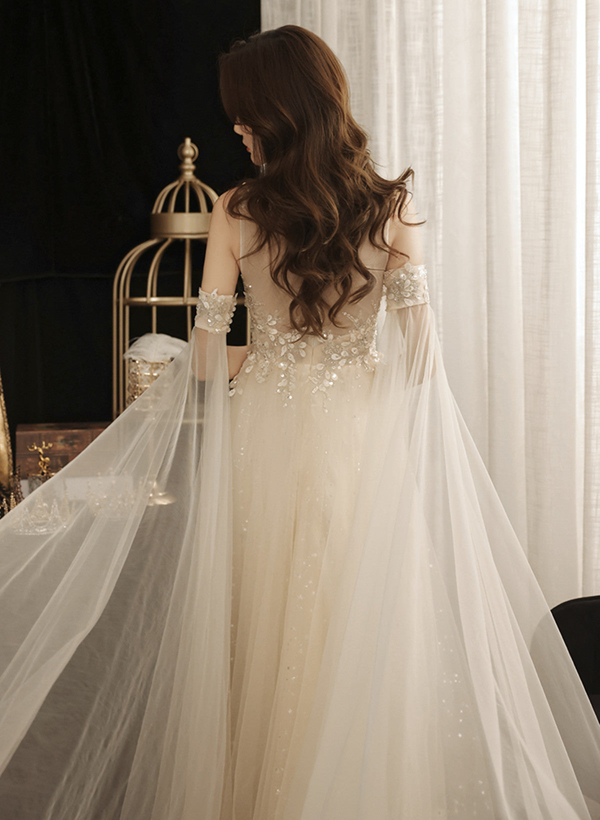 ivory tulle prom dress Ball Gown Tulle Lace ivory Long Prom Dress, ivory Long Graduation Dres