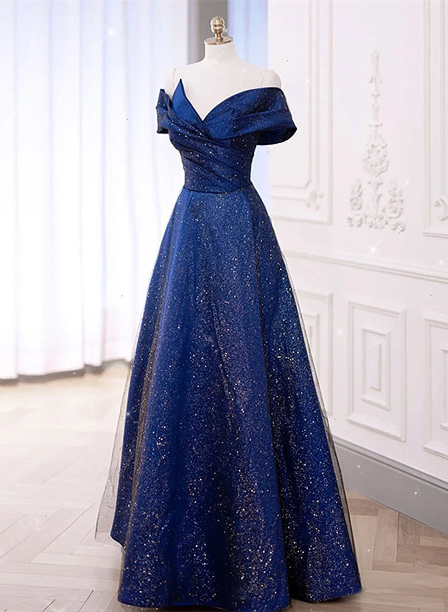 Blue Satin Long Simple Formal Dress, Blue Wedding Party Dress Cutedressy Blue Satin Long Simple Formal Dress, Blue Wedding Party Dress Cutedressy