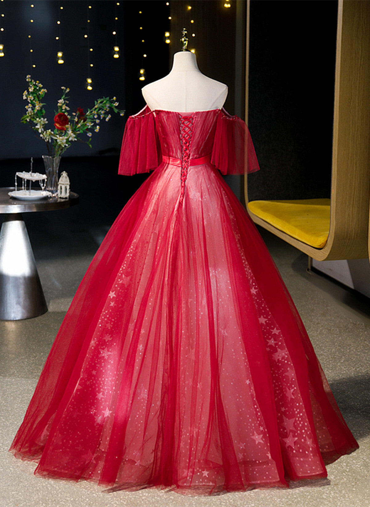 Red Off Shoulder Tulle Long Formal Dress, Red Sweetheart Ball Gown Sweet 16 Dress Red Off Shoulder Tulle Long Formal Dress, Red Sweetheart Ball Gown Sweet 16 Dress