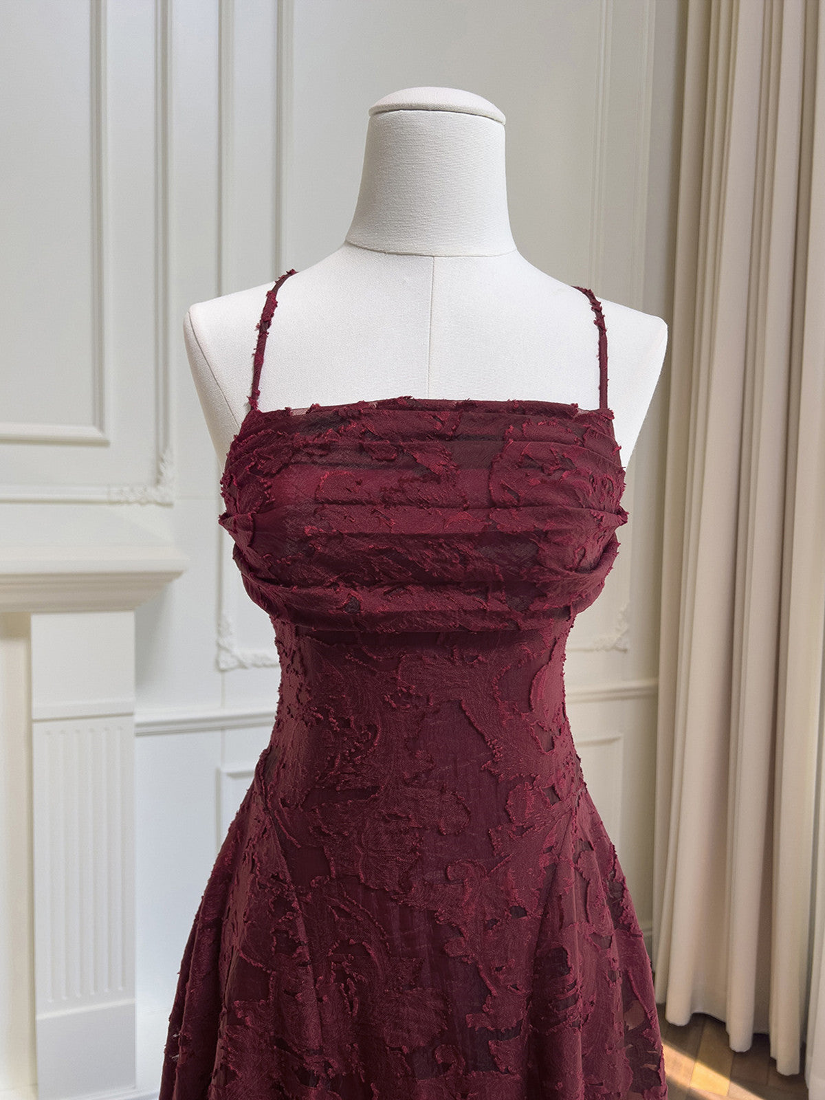 Wine Red Lace Cross Back Party Dress Prom Dress, Wine Red A-line Evening Dress