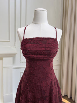 Wine Red Lace Cross Back Party Dress Prom Dress, Wine Red A-line Evening Dress