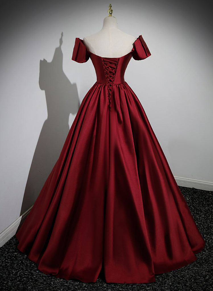 Wine Red Satin Long Party Dress Formal Dress, Wine Red Prom Dress main image 0