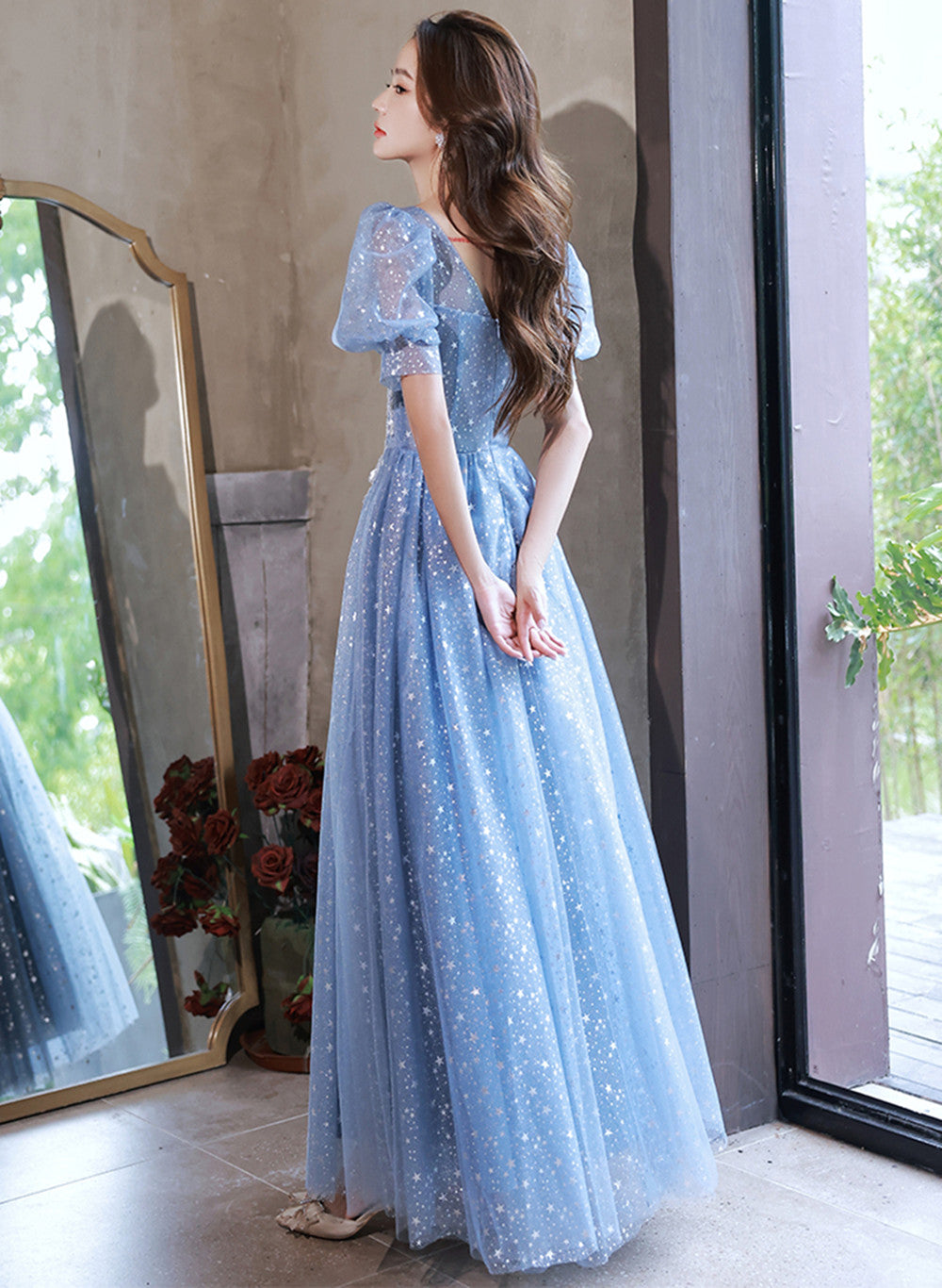 Light Blue Tulle A-line Floor Length Formal Dress, Light Blue Evening Cutedressy Light Blue Tulle A-line Floor Length Formal Dress, Light Blue Evening Cutedressy