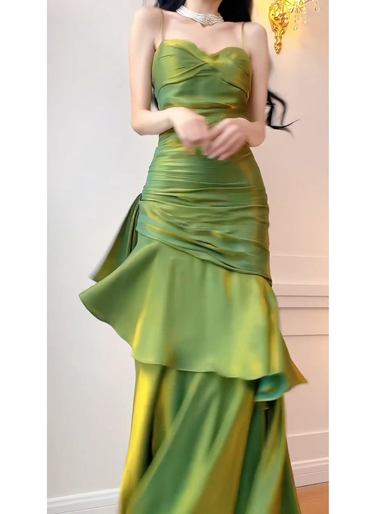 Green Straps Sweetheart Long Evening Dress Party Dress, Green Formal D ...
