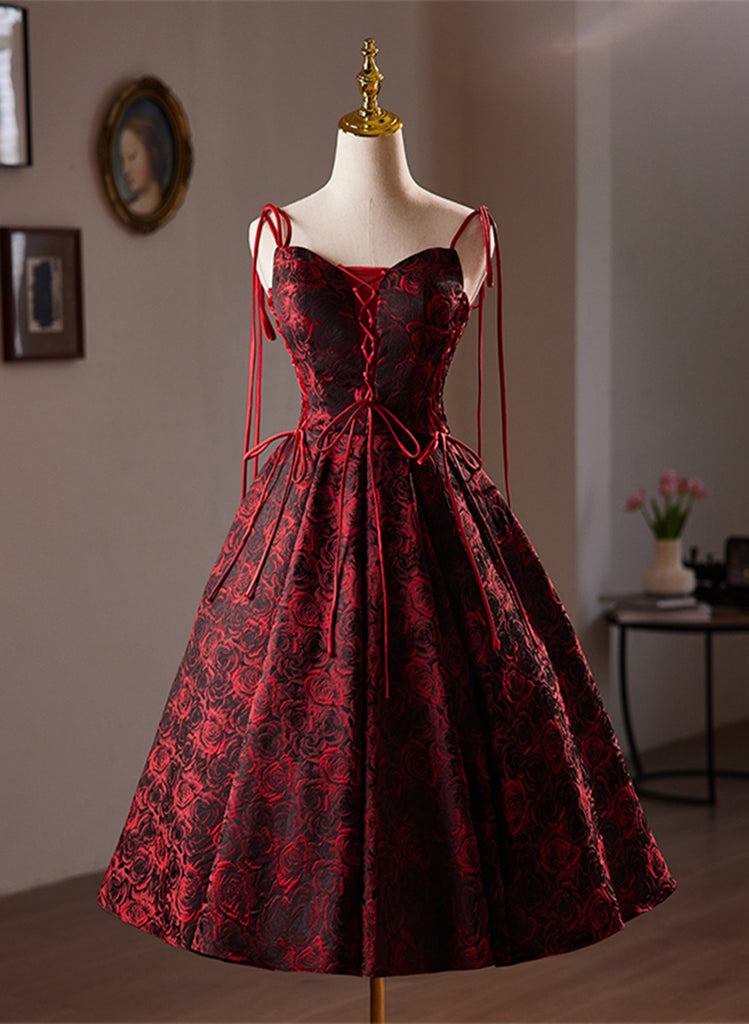 Knee Length Wine Red Wrap Dress With Short Sleeves