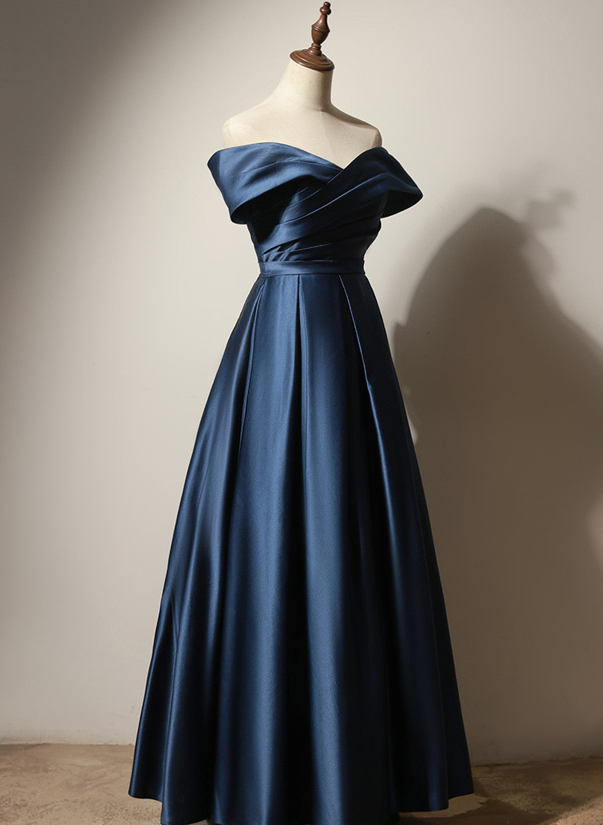 A-line Simple Navy Blue Long Prom Dress, Blue Sweetheart Evening Dress