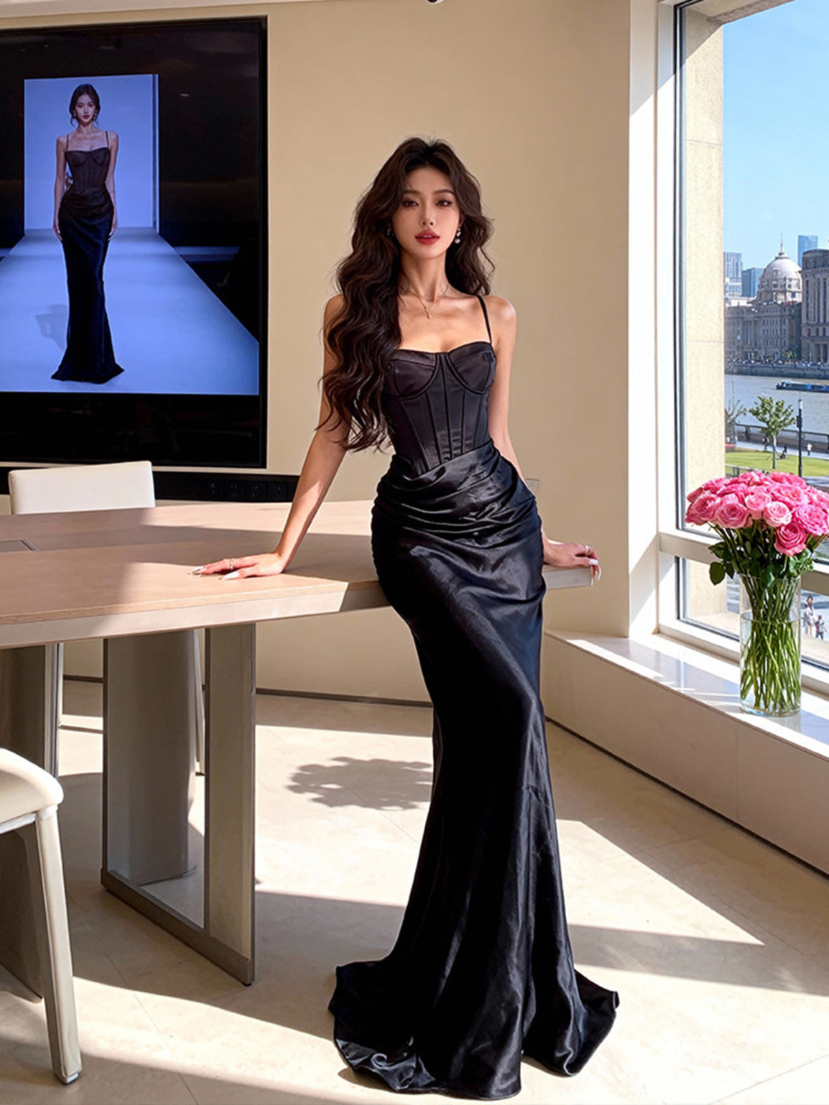 Black Straps Long Prom Dress Formal Dress, Black Sweetheart Mermaid Formal Dress