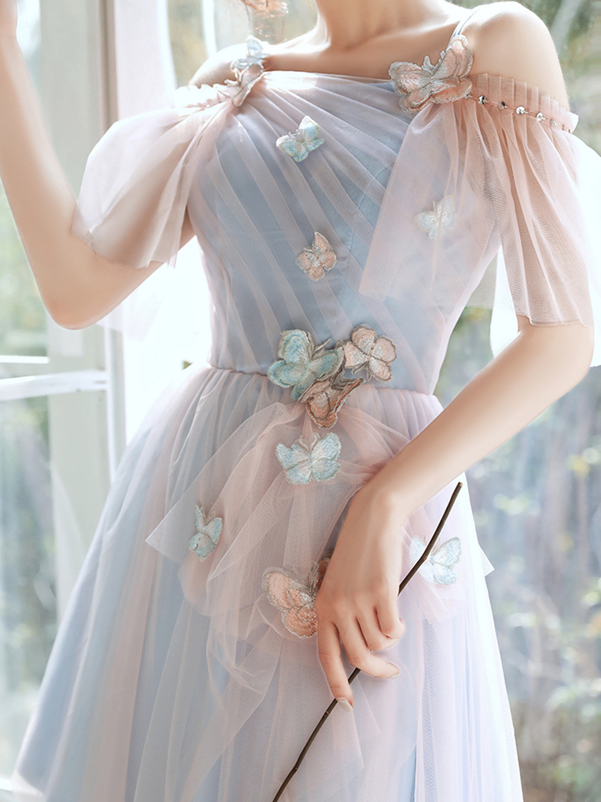 Cute Tulle Short Blue and Pink Party Dress, A-line Off Shoulder Homecoming Dress Cute Tulle Short Blue and Pink Party Dress, A-line Off Shoulder Homecoming Dress