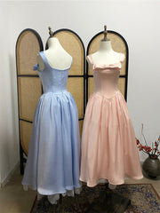 Lovely Satin Straps Scoop Tea Length Party Dress, Satin Homecoming Dress with Bow