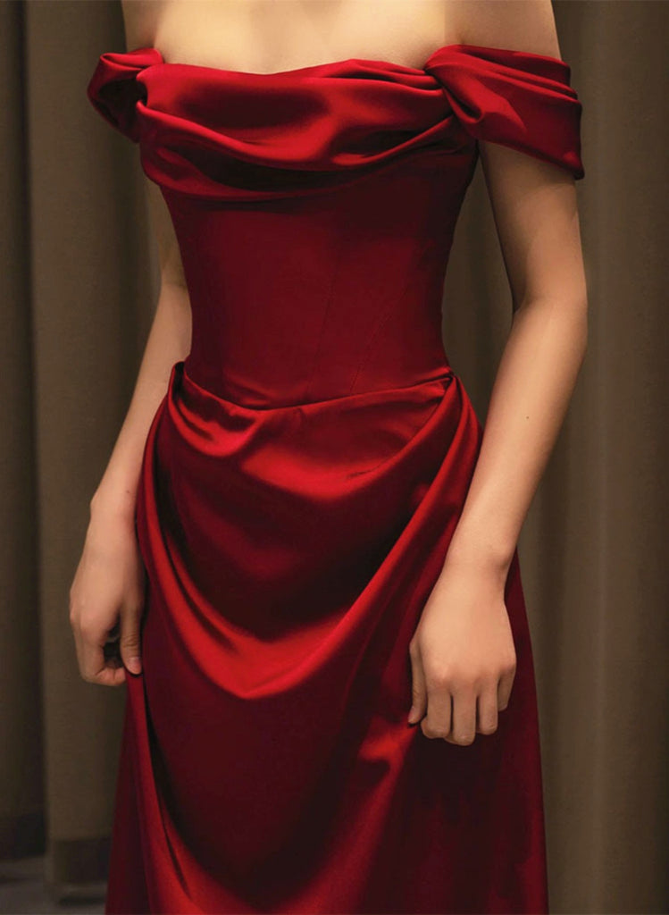 Wine Red A-line Floor Length Satin Prom Dress Evening Dress, Wine Red Satin Formal Dress