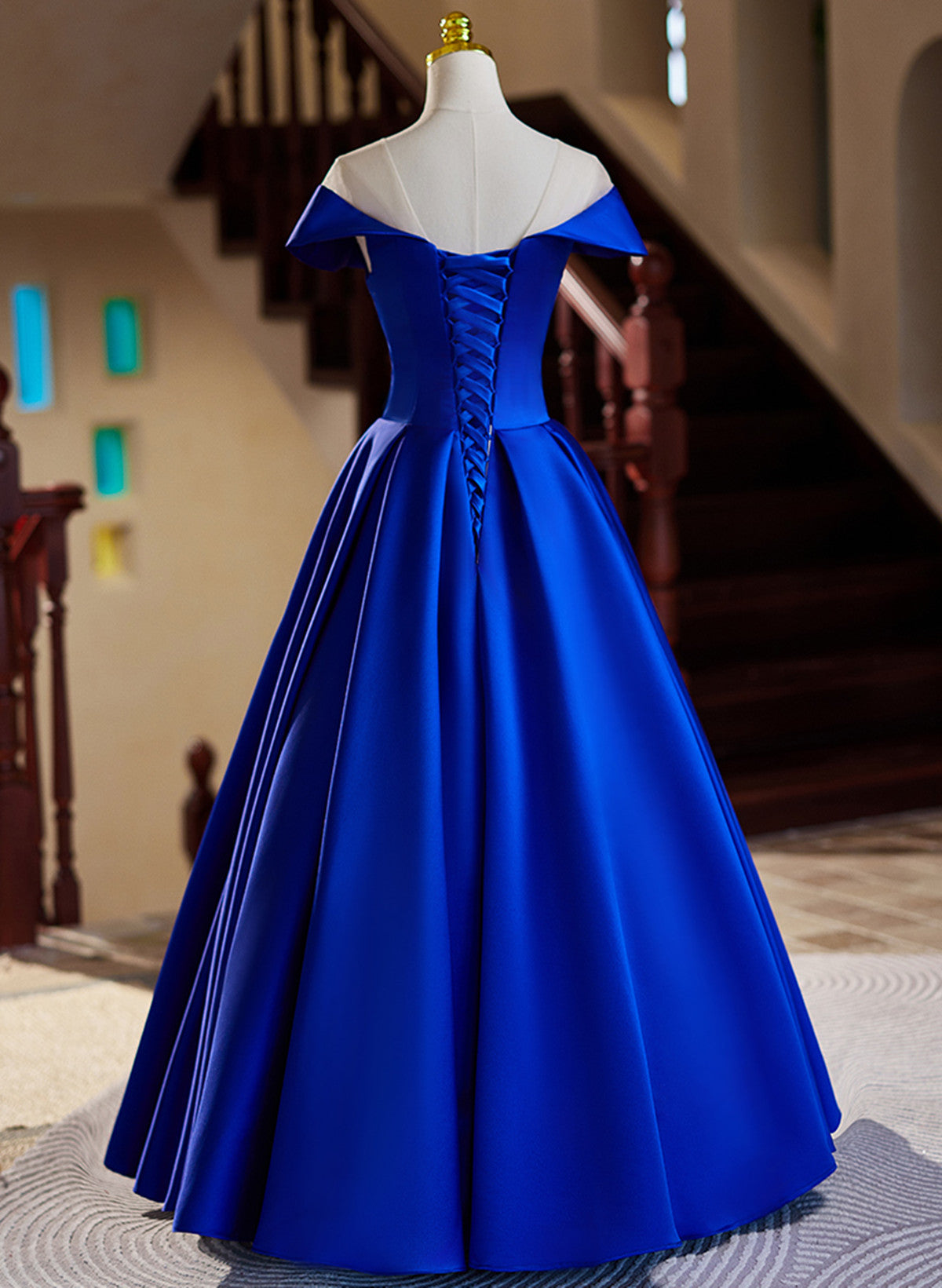 Royal Blue Satin A-line Long Evening Dress, Royal Blue Prom Dress Royal Blue Satin A-line Long Evening Dress, Royal Blue Prom Dress