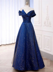 Blue Satin Long Simple Formal Dress, Blue Wedding Party Dress