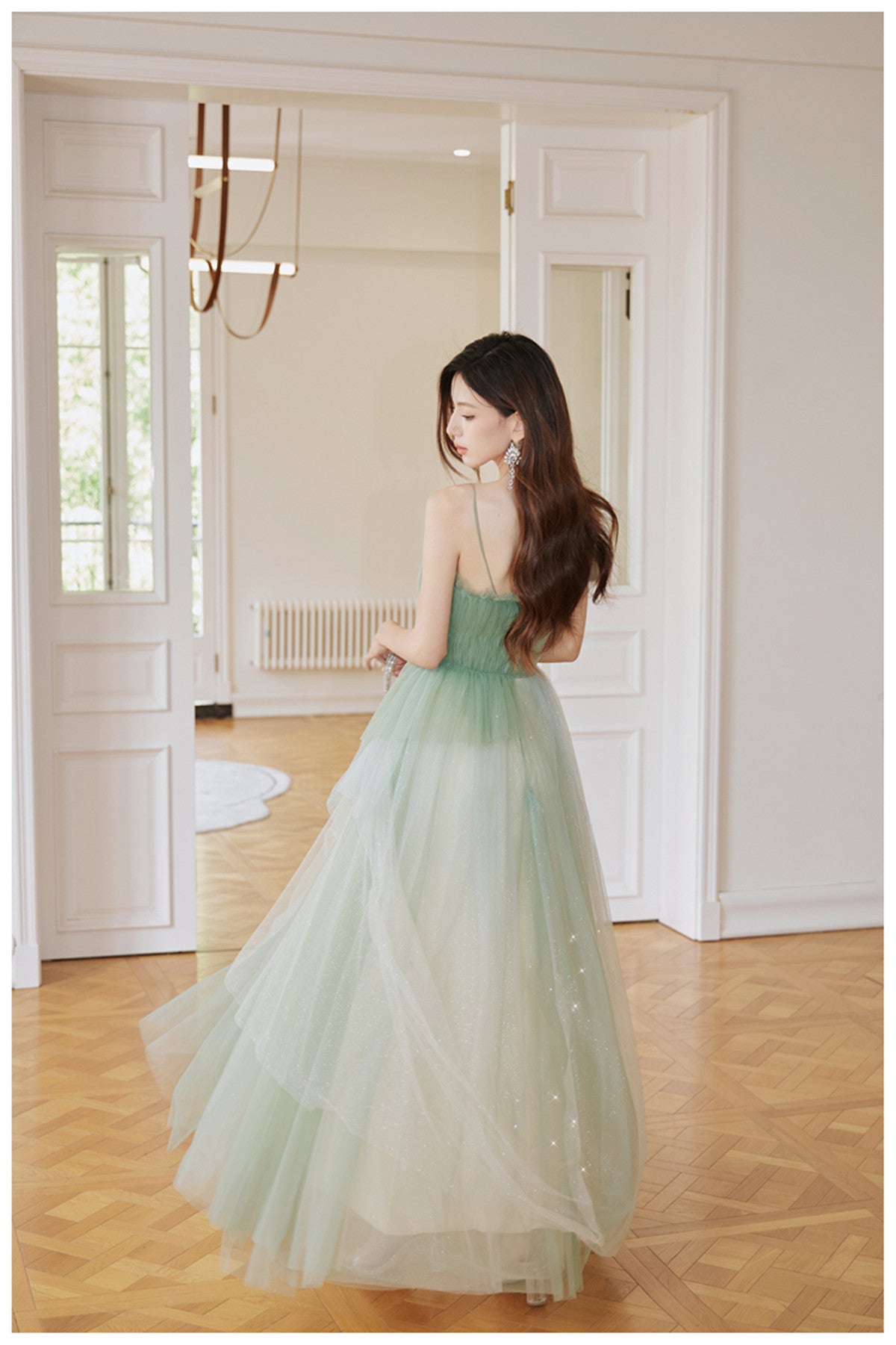 Light Green Tulle Straps Long Party Dress, A-line Light Green Prom Dre Cutedressy Light Green Tulle Straps Long Party Dress, A-line Light Green Prom Dre Cutedressy