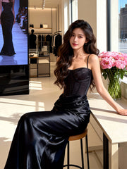 Black Straps Long Prom Dress Formal Dress, Black Sweetheart Mermaid Formal Dress