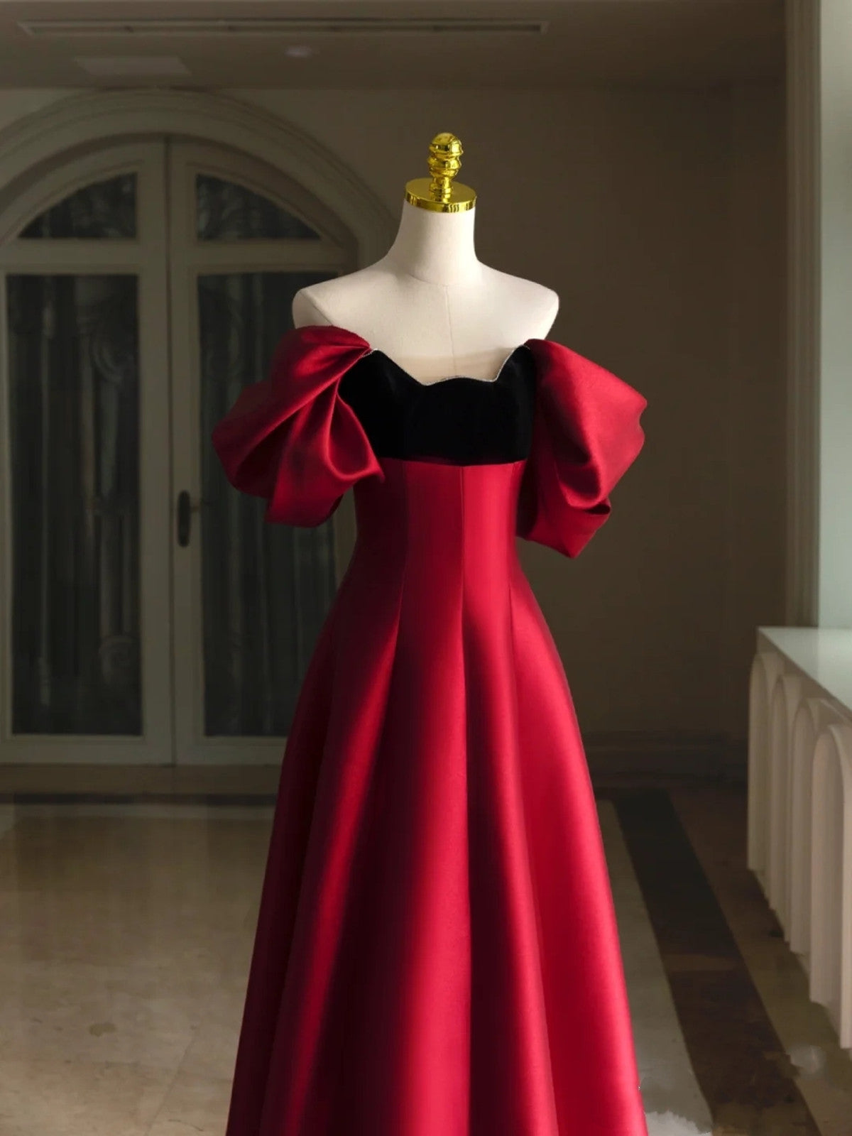 Wine Red A-line Floor Length Satin Prom Dress Evening Dress, Wine Red Satin Formal Dress