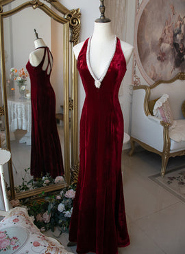 Charming Wine Red Mermaid Velvet Long Prom Dress, Wine Red Evening Dress