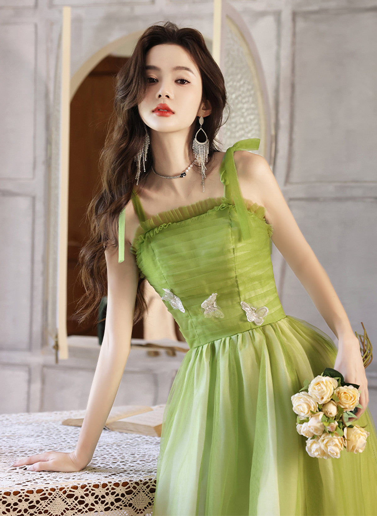 Light Green A-line Straps Tulle Long Party Dress, Light Green Tulle Prom Dress Light Green A-line Straps Tulle Long Party Dress, Light Green Tulle Prom Dress