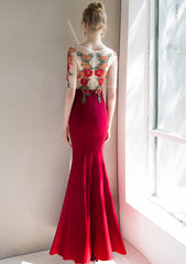 Red Mermaid Round Neckline Long Party Dress, Red Long Evening Dress Prom Dress