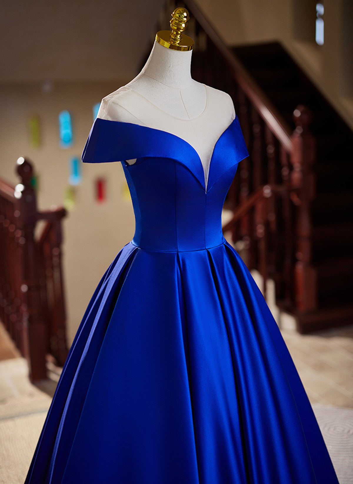 Royal Blue Satin A-line Long Evening Dress, Royal Blue Prom Dress Cutedressy Royal Blue Satin A-line Long Evening Dress, Royal Blue Prom Dress Cutedressy