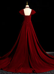 Wine Red Velvet Long Formal Dress with Beadings, Wine Red Prom Dress