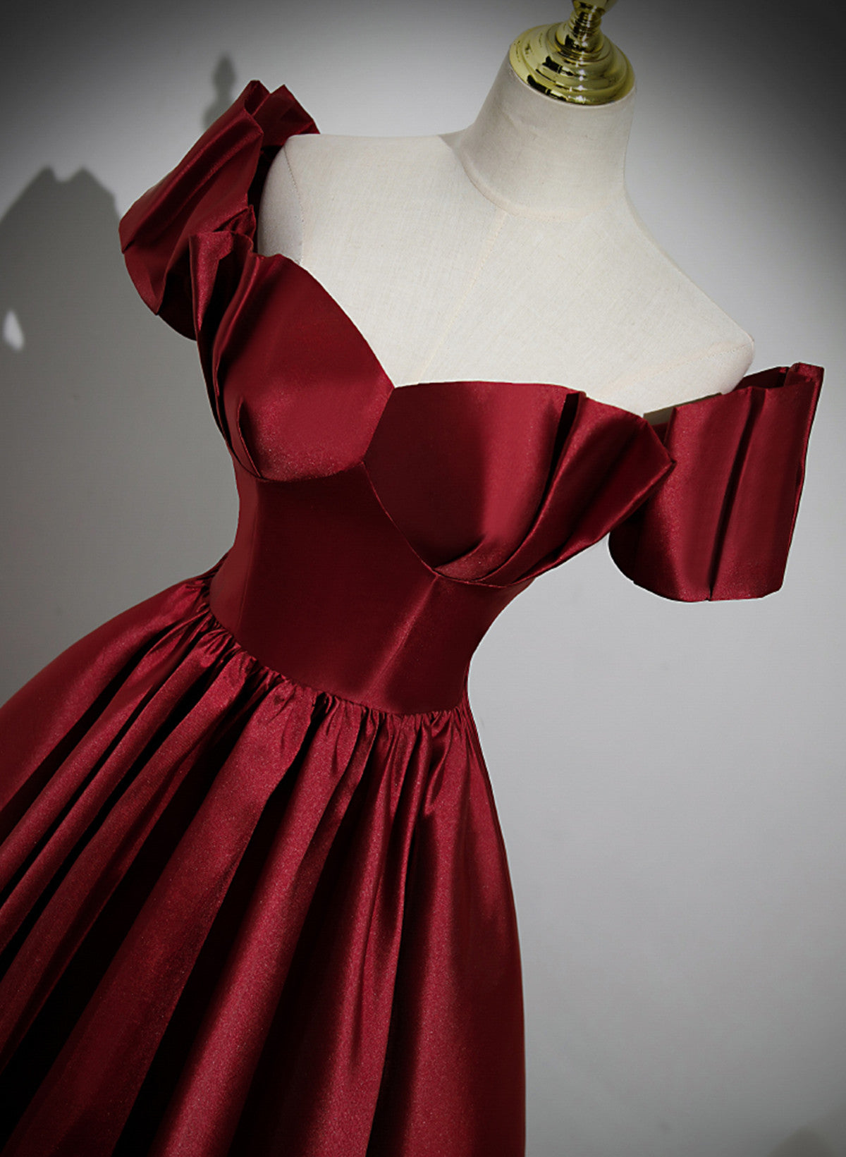 Wine Red Satin Short Sleeves Long Party Dress, Simple Wine Red Satin P – Cutedressy