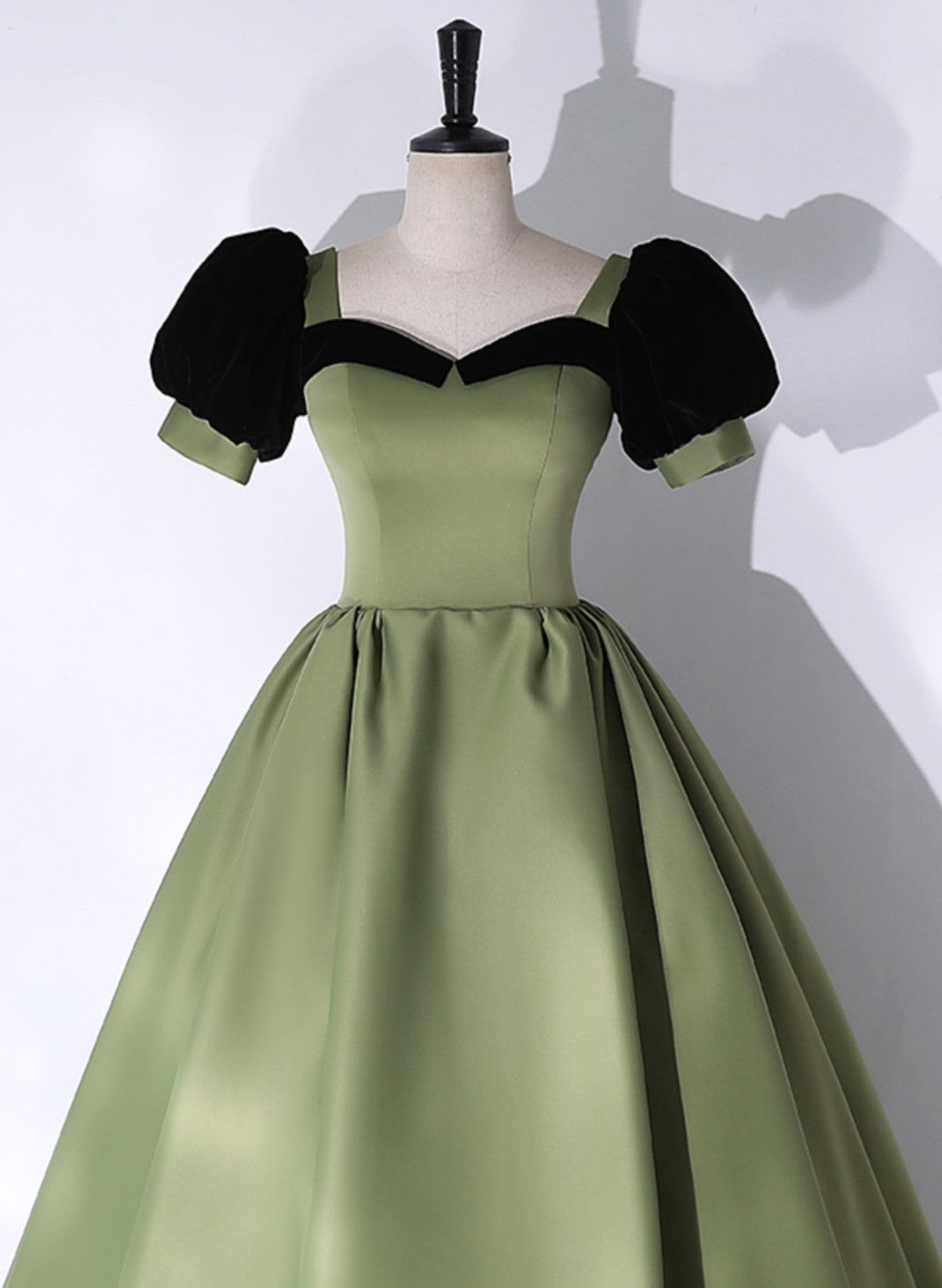 Green Satin Short Sleeves Long Evening Dress, Green Satin Prom Dress Cutedressy Green Satin Short Sleeves Long Evening Dress, Green Satin Prom Dress Cutedressy