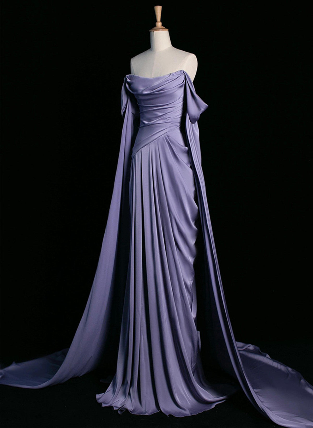 Elegant Purple Satin Prom Dress, Draped Bodice Formal Evening Dress Cutedressy Elegant Purple Satin Prom Dress, Draped Bodice Formal Evening Dress Cutedressy
