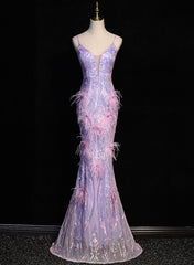 Light Purple Sequins Mermaid Long Party Dress, Light Purple Evening Dress Prom Dress