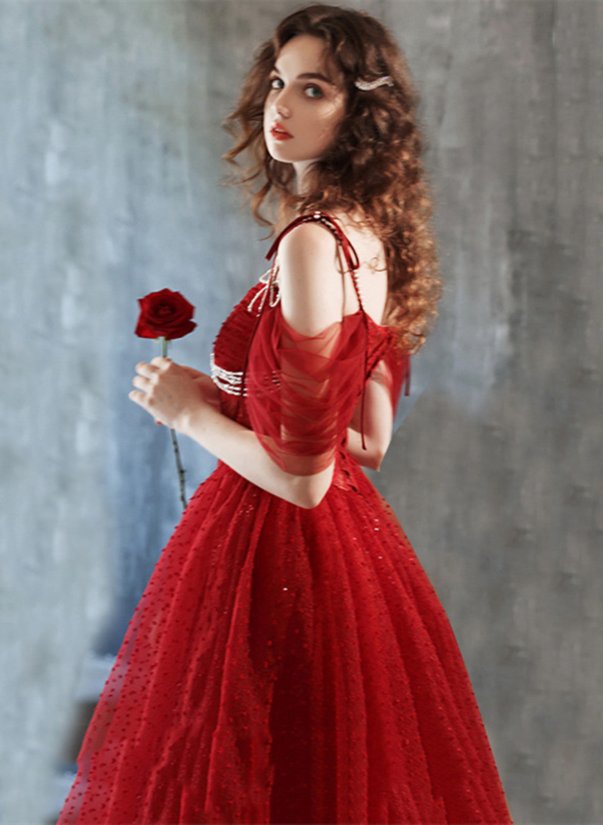 Wine Red Off Shoulder Beaded Long Formal Dress, A-line Wine Red Prom Dress