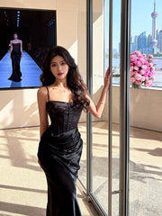 Black Straps Long Prom Dress Formal Dress, Black Sweetheart Mermaid Formal Dress