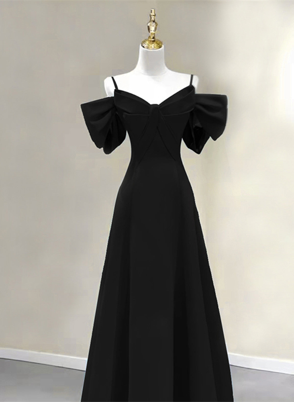 off the shoulder black chiffon dress Off-the-Shoulder Chiffon A-Line Long Bridesmaid Dress in Black, Black / 10