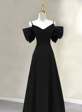 A-line Chiffon Black Off Shoulder Sweetheart Prom Dress, Black Chiffon Party Dress