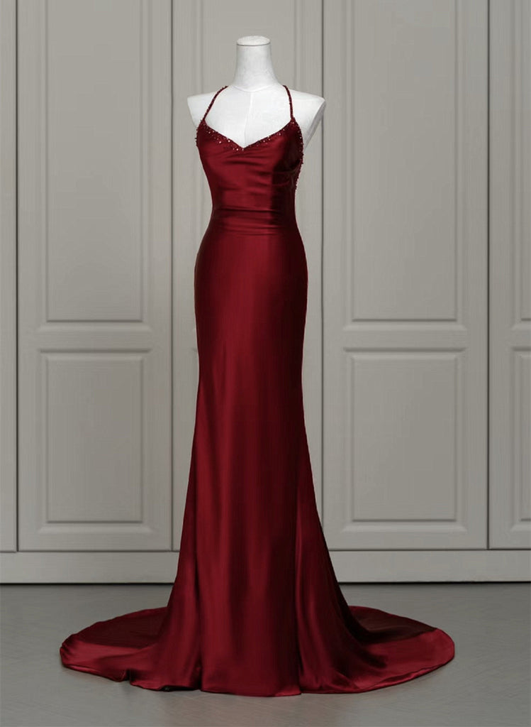 Champagne Gold Backless Mermaid Long Prom Dress,DP934
