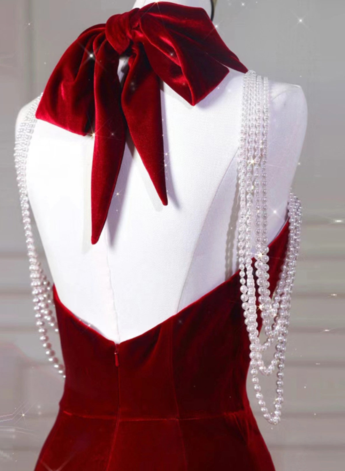 Wine Red Halter Backless Velvet Mermaid Party Dress, Wine Red Evening Cutedressy Wine Red Halter Backless Velvet Mermaid Party Dress, Wine Red Evening Cutedressy