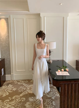 Ivory Chiffon Straps Long Party Dress Prom Dress, Ivory Formal Dress