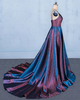 A-line V-neckline Straps Floor Length Wedding Party Dress, Simple Long Formal Dress Evening Dress