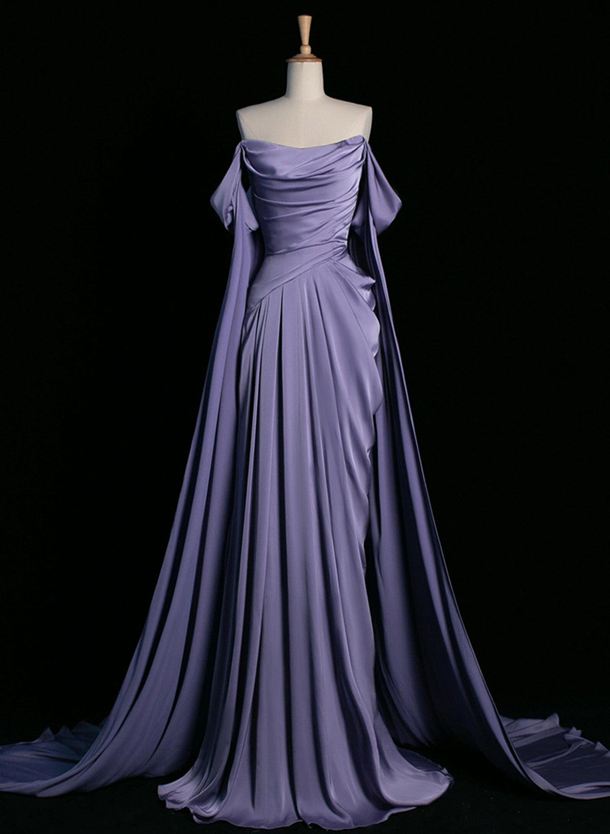 Elegant Purple Satin Prom Dress, Draped Bodice Formal Evening Dress