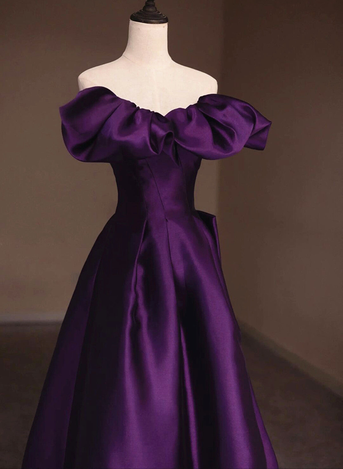 Dark Purple Satin Off Shoulder Long Prom Dress, Purple Satin Evening Dress