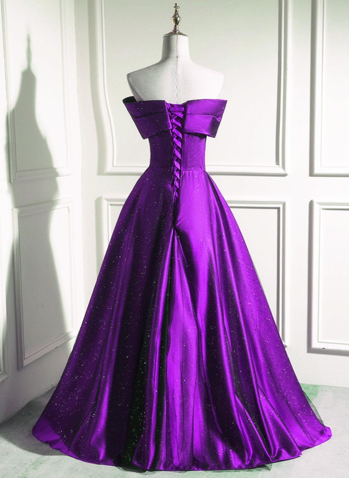 A-line Off Shouolder Black and Purple Satin Party Dress, Long Prom Dre Cutedressy A-line Off Shouolder Black and Purple Satin Party Dress, Long Prom Dre Cutedressy