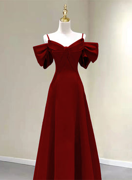 Wine Red Straps Sweetheart Long Formal Dress, A-line Wine Red Prom Dress