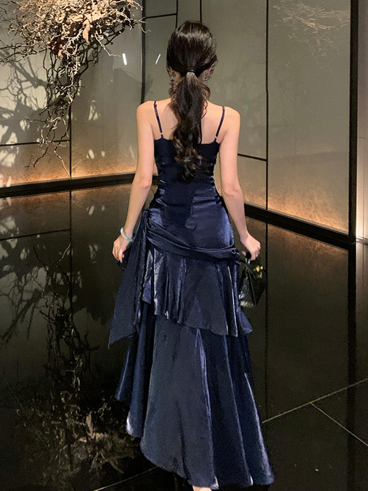 Navy Blue Satin Mermaid Straps Evening Dress, Navy Blue Long Prom Dres Cutedressy Navy Blue Satin Mermaid Straps Evening Dress, Navy Blue Long Prom Dres Cutedressy